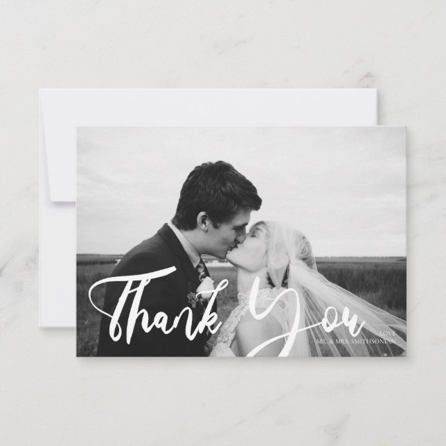 Wedding Black & White Photo Modern Typography 3 Thank You Card (Front)