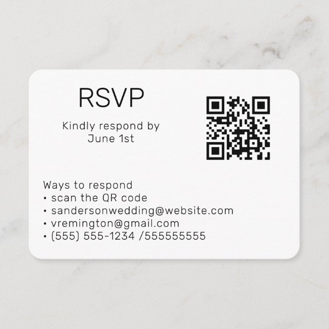 Wedding Black white RSVP Online QR Code Photo   Enclosure Card (Front)