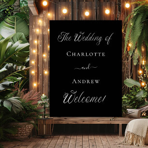 Wedding black white script welcome poster