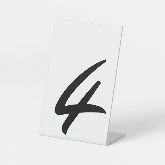 Wedding Black White Table Number 4 Pedestal Sign (Front)