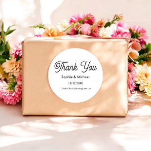 Wedding Black White Thank You   Classic Round Sticker