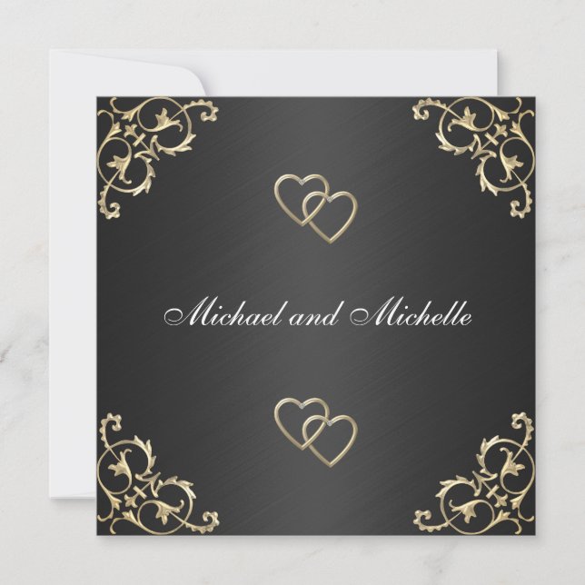 Wedding Black with Gold Metal Trims Invitation (Front)