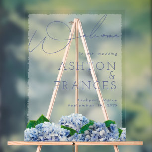 Wedding Bliss Blue Hydrangea Border Welcome Acrylic Sign