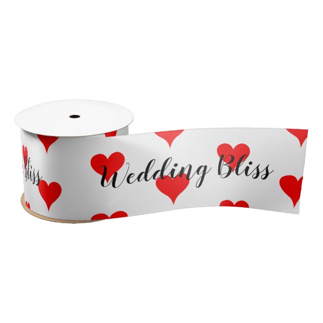 Wedding Bliss Scattered Red Hearts Satin Ribbon (Spool)
