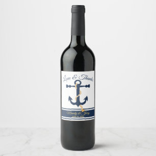Wedding blue anchor personalised wine label