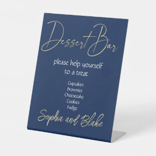 Wedding Blue and Gold Dessert Bar Pedestal Sign