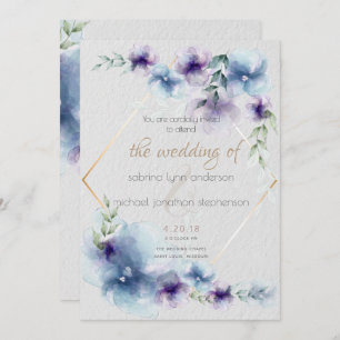 Wedding   Blue and Violet Watercolor Floral 2 Invitation
