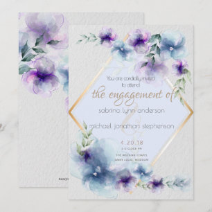 Wedding   Blue and Violet Watercolor Floral Invitation