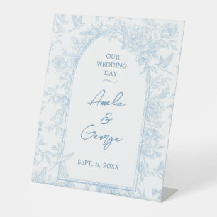 Wedding Blue and White French Toile Pedestal Sign