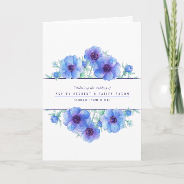 Wedding blue anemone flowers watercolor art programme (Front)