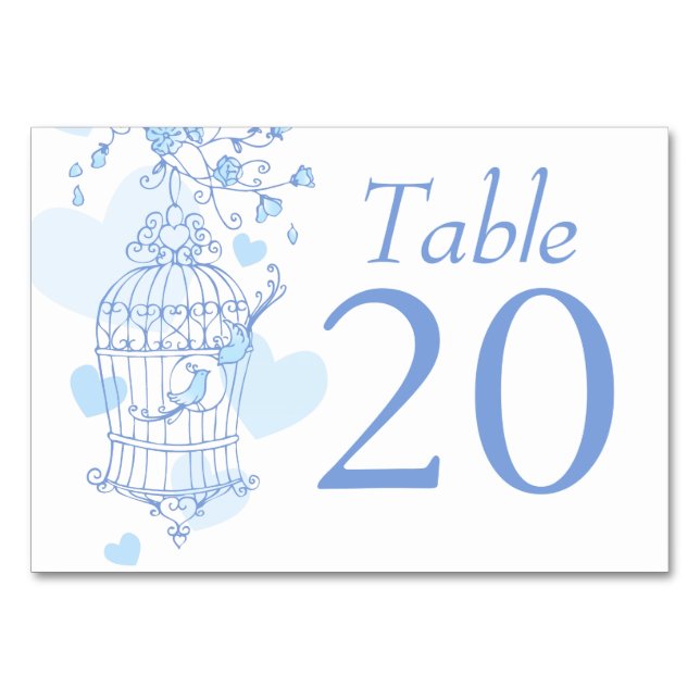 Wedding blue birds open birdcage table numbers (Back)