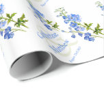 Wedding blue delphinium art custom wrap wrapping paper<br><div class="desc">Pretty blue green and white floral wedding wrapping paper ideal for wrapping a very special gift to the newly weds or for wrapping wedding favours. Beautiful delphinium spikes watercolor painting. Customise with bride and grooms name and wedding date. Ideal for a garden, summer delphinium or blue flower wedding. Uniquely painted...</div>