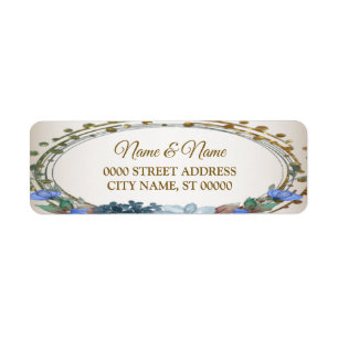 Wedding Blue Floral Gold Geometric Return Address