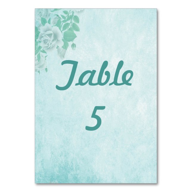 Wedding Blue Floral Table Number (Front)