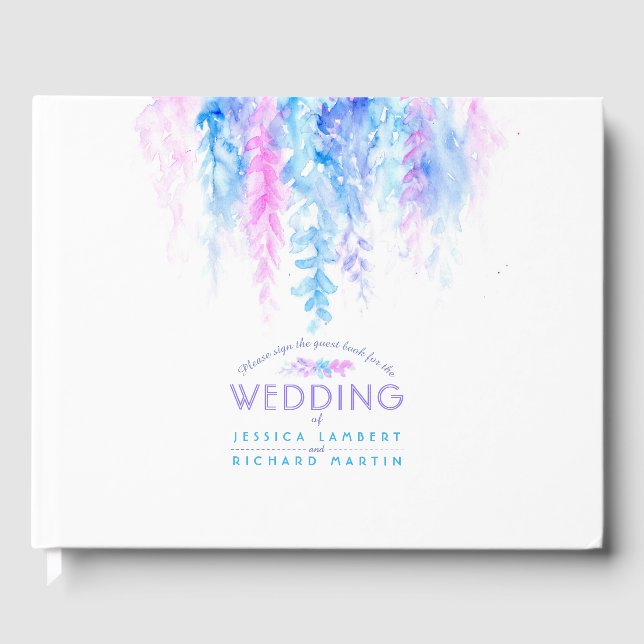 Wedding blue flower cascade guestbook (Front)