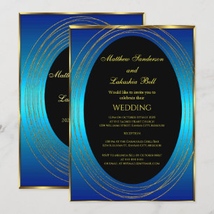 Wedding Blue gold Black Elegant Modern Invitation