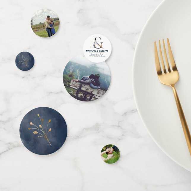 wedding blue gold table decor photo confetti (Group)