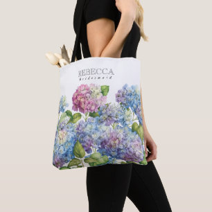 Wedding Blue Hydrangea Floral Bridesmaid Tote Bag