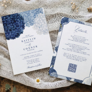 Wedding Blue Hydrangea Floral Elegant All in One Invitation