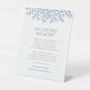 Wedding blue leaf monogram loving memory pedestal sign