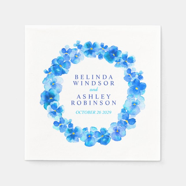 Wedding blue pansy flower custom napkins (Front)