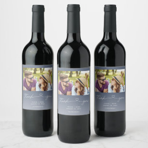 Wedding Blue Photo Thank You Favour Wine Label