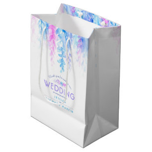 Wedding blue pink flowers thank you favour gift ba medium gift bag