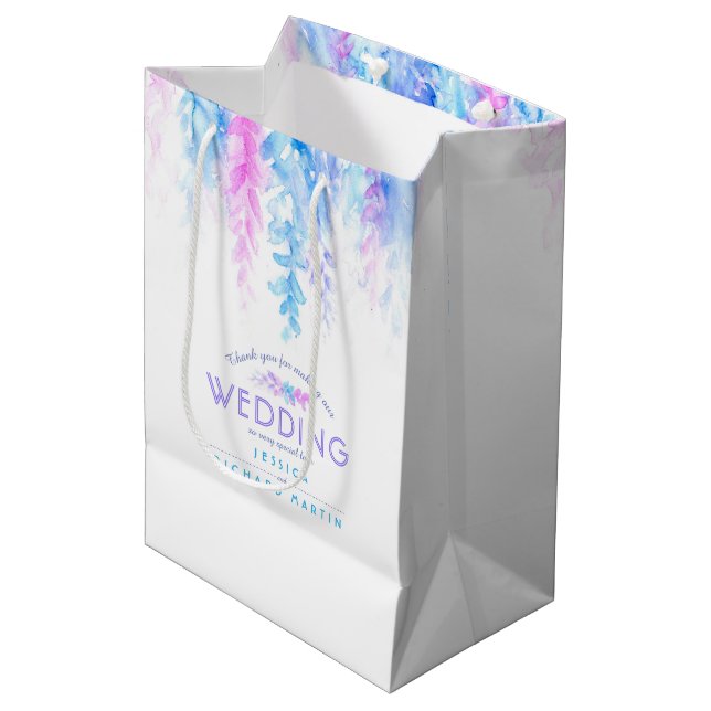 Wedding blue pink flowers thank you favour gift ba medium gift bag (Front Angled)