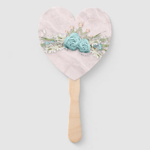 Wedding - Blue Roses and Crown Floral Bouquet Hand Fan