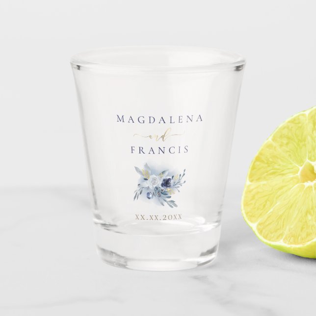 wedding blue roses shot glass (Front)