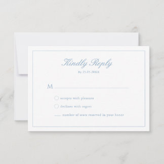 Wedding Blue Script Crest Monogram RSVP Card