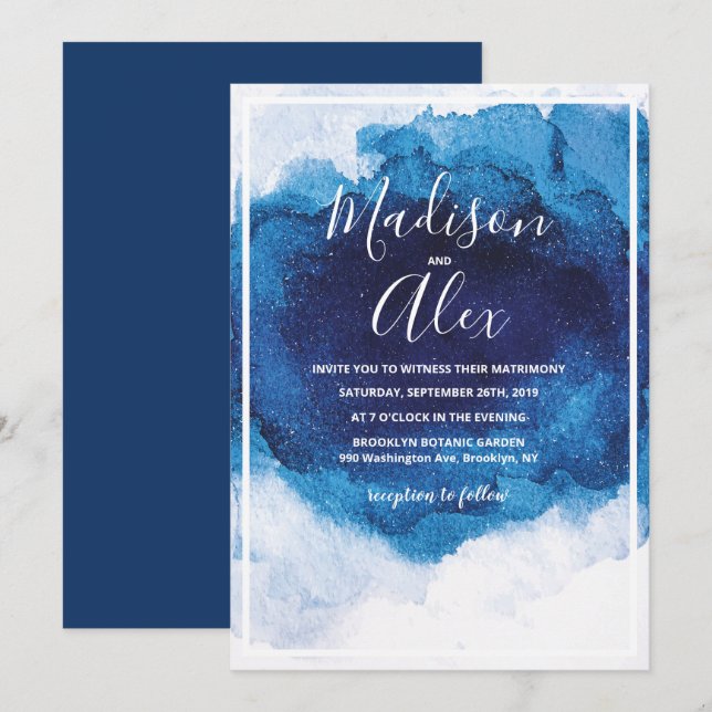 Wedding Blue Watercolor Invitation (Front/Back)