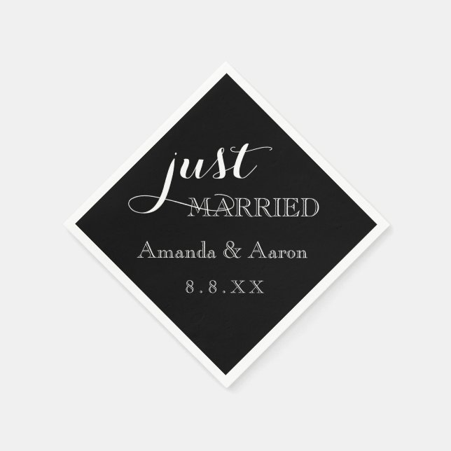 Wedding Blue White Simple Classic Just Married Napkin (Corner)
