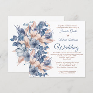 Wedding Blush Blue Peach Beige Floral White Invitation