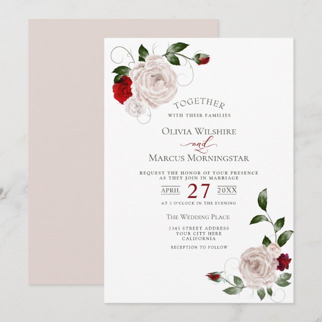 Wedding | Blush Dusty Rose and Cabernet Floral Invitation (Front/Back)