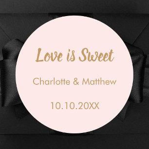 Wedding blush gold names Love is Sweet Classic Round Sticker
