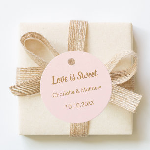 Wedding blush gold names Love is Sweet Favour Tags