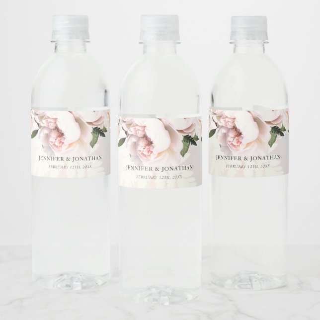 Wedding Blush Pink Floral  Water Bottle Label (Bottles)