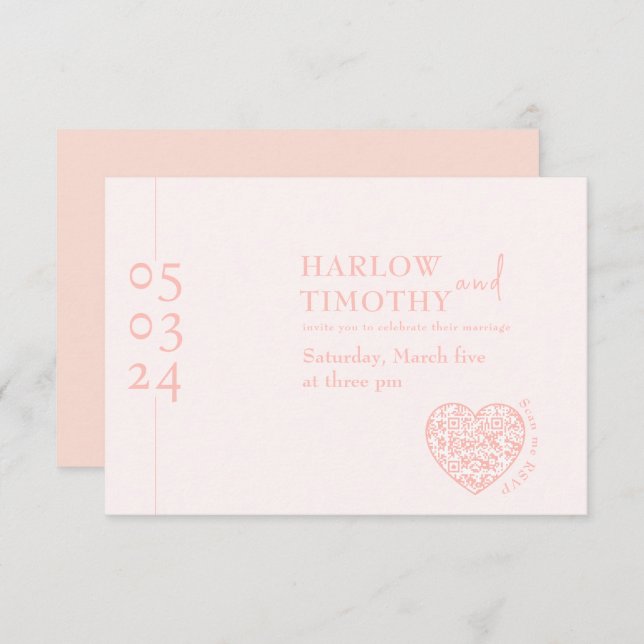 Wedding blush pink hearth QR code enclosure card (Front/Back)