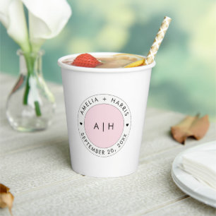 Wedding Blush Pink Initial Monogram Delicate Paper Cups