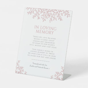 Wedding blush pink leaf monogram in loving memory pedestal sign