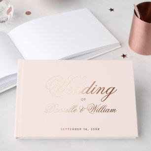 Wedding Blush Pink Rose Gold Calligraphy Script Guest Book
