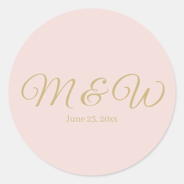 Wedding blush pink script monogram chic favours classic round sticker (Front)