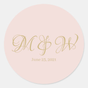 Wedding blush pink script monogram elegant custom classic round sticker