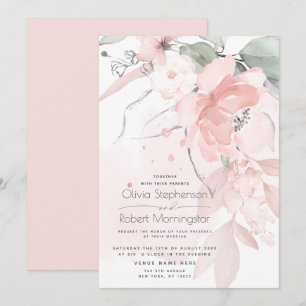 Wedding   Blush Pink Woodland Wild Rose  Invitatio Invitation