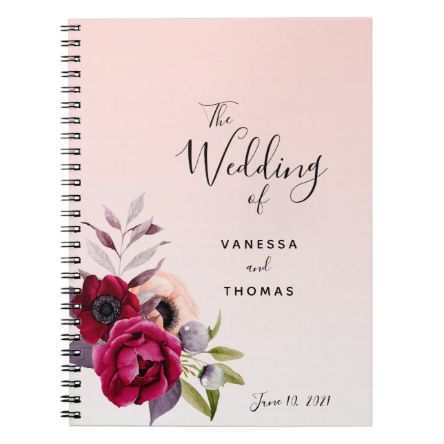 Wedding blush rose gold florals guest book (Front)