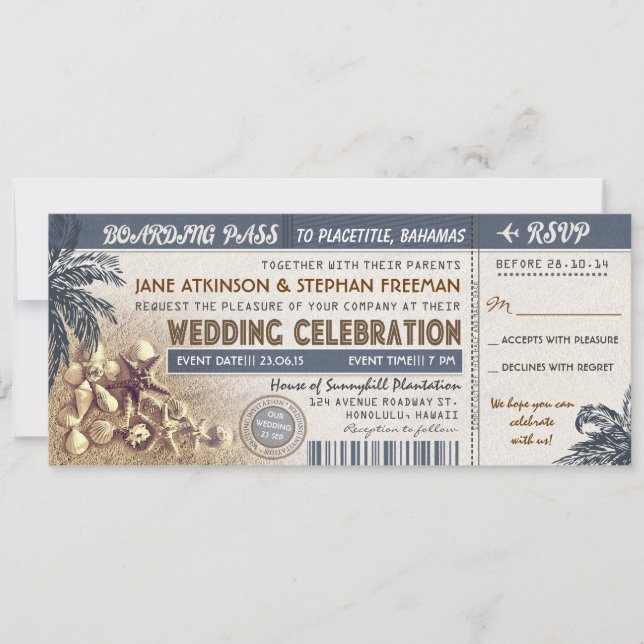 wedding boarding pass tickets invitation (Front)