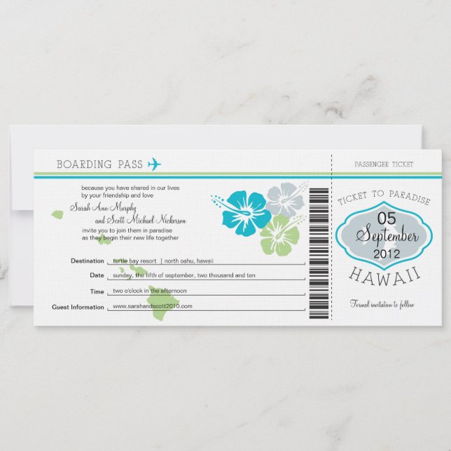 Wedding Boarding Pass to Hawaii Invitation (Front)