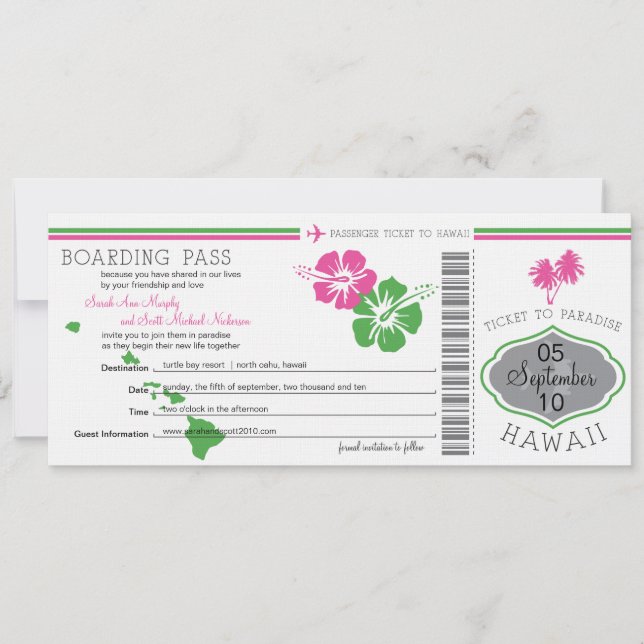 Wedding Boarding Pass to Hawaii Save The Date (Front)