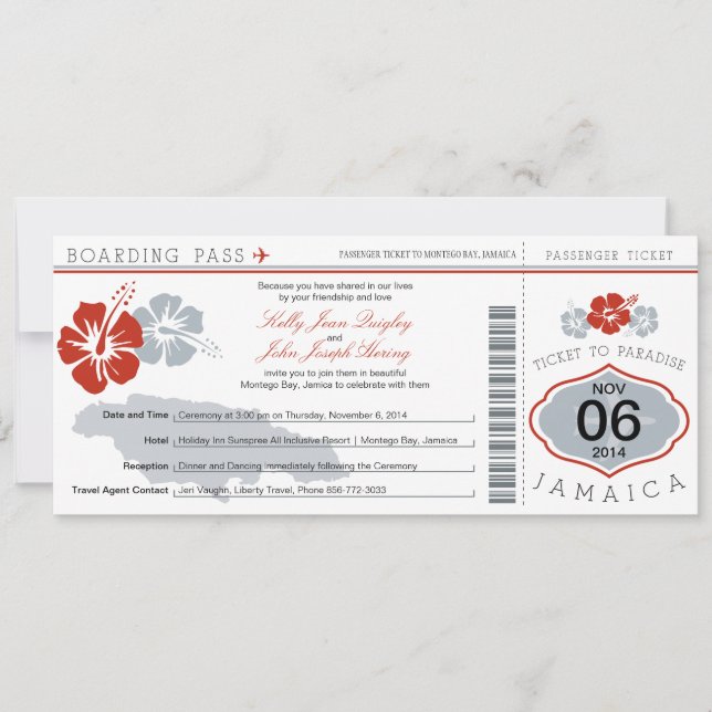 Wedding Boarding Pass to Jamaica Invitation (Front)